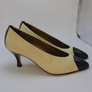 DOLLY DUZ Women Heel Pumps Leather Ivory Black 7B